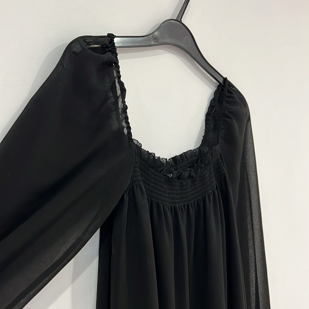 Aritzia Wilfred Alana chiffon babydoll Off the Shoulder little black dress Small - Picture 6 of 15